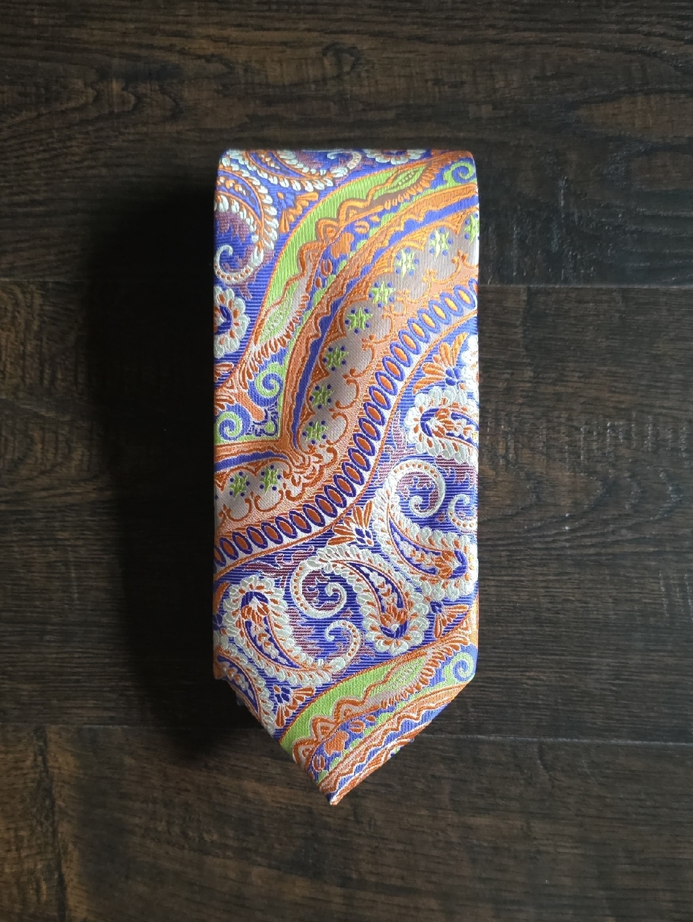 Gianfranco Paisley Silk Tie in Purple and Orange - Picture 7 of 8
